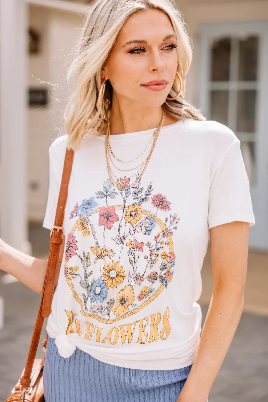 women's tops with asymmetrical designsPickin' Wildflowers Ivory White Graphic Tee