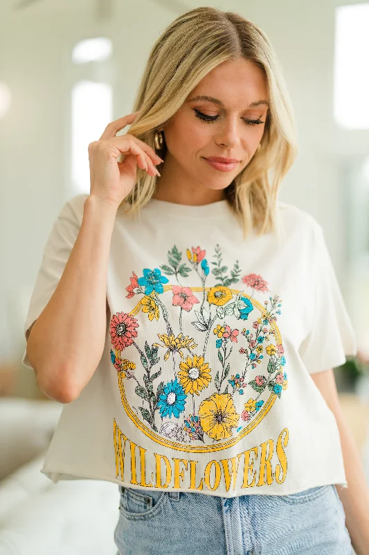 women's tops for those who want to make a fashion statementPickin' Wildflowers Ivory White Crop Graphic Tee