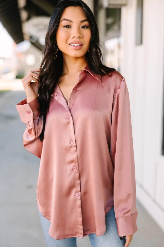 women's tops for bridal showers and baby showersDream On Mauve Pink Satin Blouse