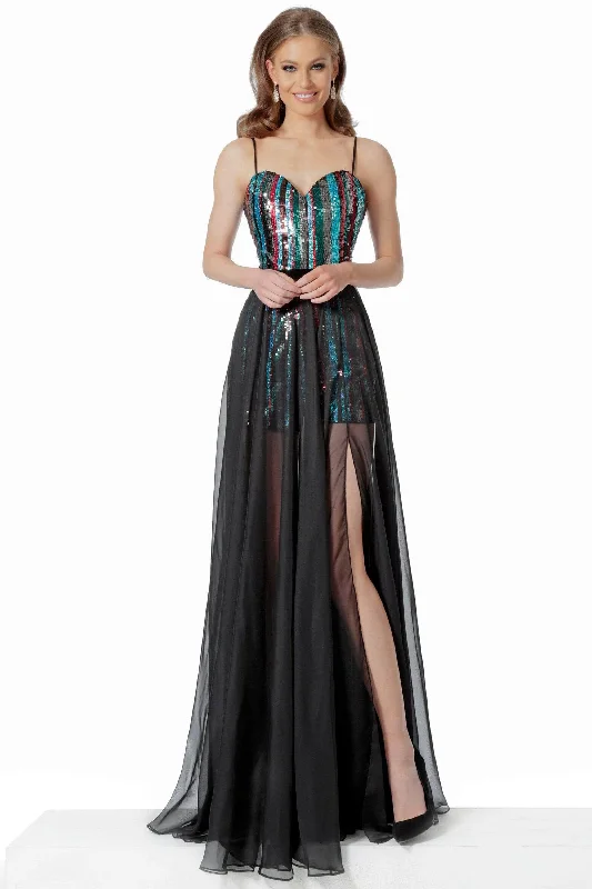 women's bespoke dressesJovani 66297SC - Sheer Overskirt Sequin Evening Dress