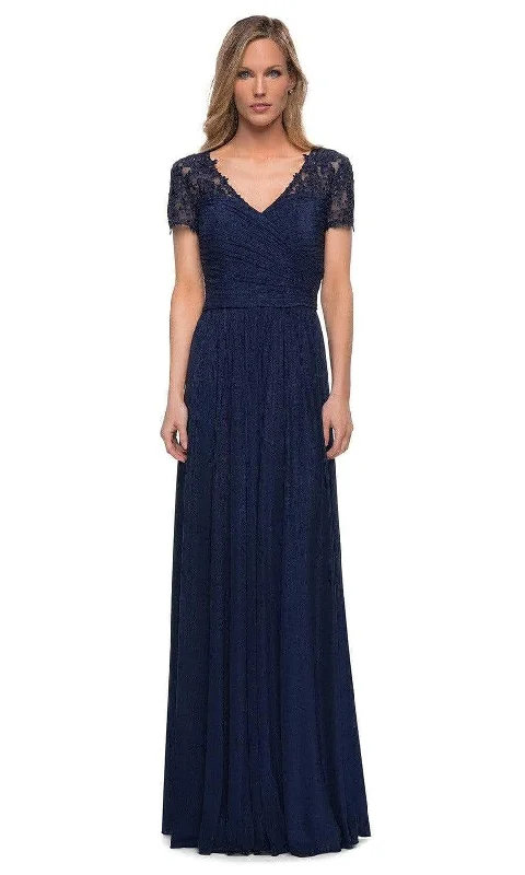 women's luxury dressesLa Femme 29772SC - Lace Shoulder Jersey Evening Dress