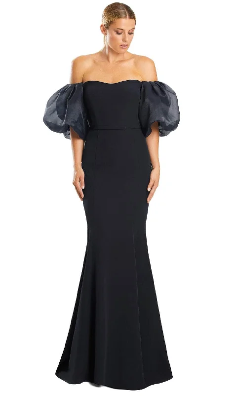 Denim DressAlexander by Daymor 1870F23 - Puff Sleeve Trumpet Evening Gown