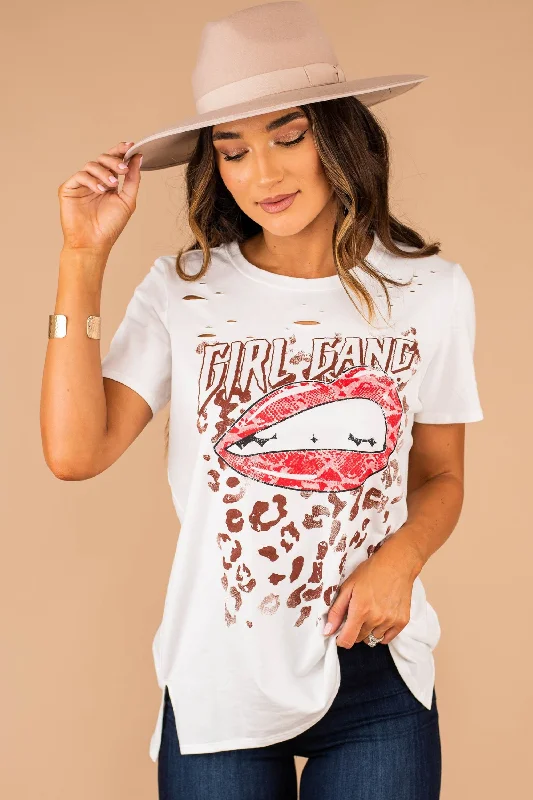 women's tops for those who love to experiment with fashionGirl Gang Ivory White Leopard Graphic Tee