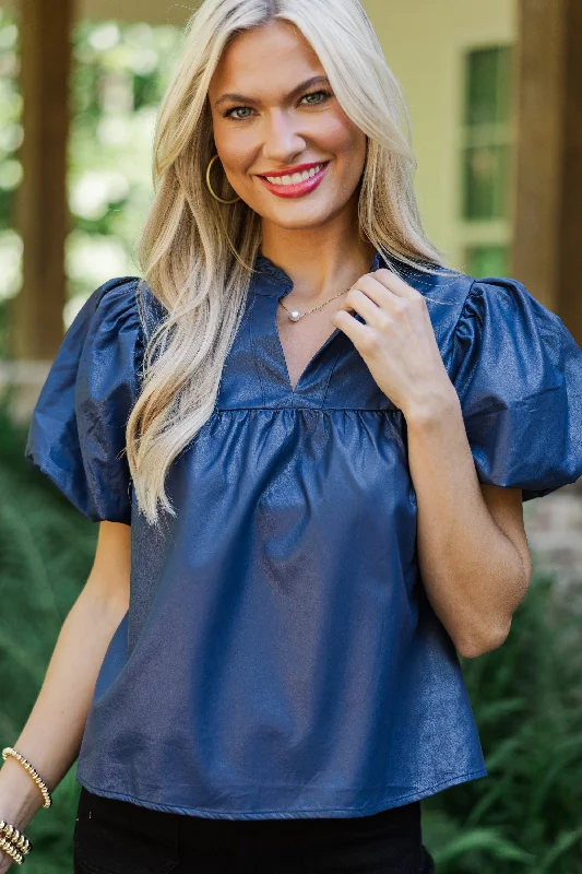 luxury women's topsPinch: Back To You Navy Blue Blouse