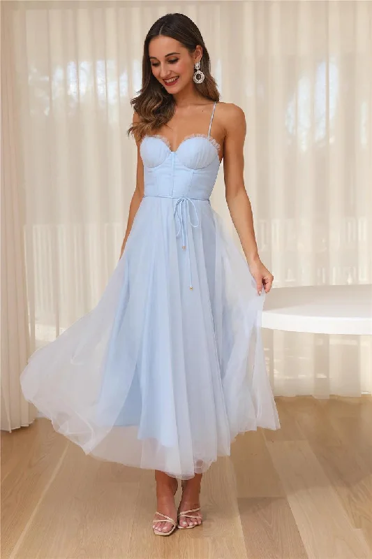 Designer DressWandering In The Light Tulle Midi Dress Blue