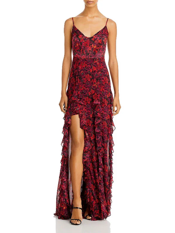 Vintage DressWomens Floral Ruffle Maxi Dress