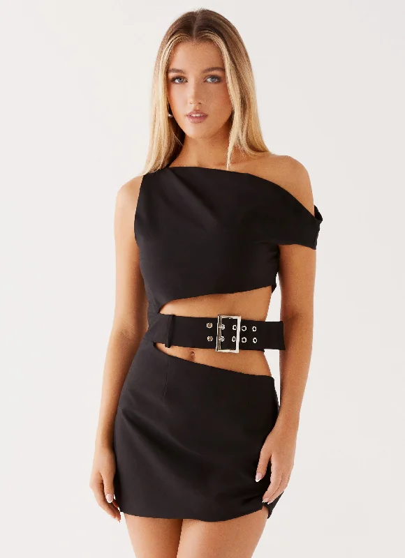 women's glam dressesElvira Belt Mini Dress - Black