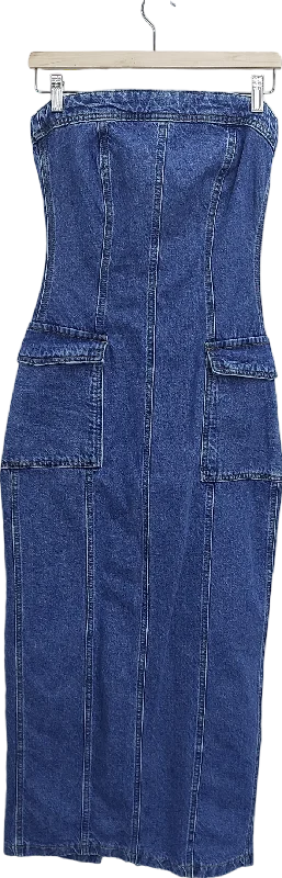 women's A-line dressesWarehouse Blue Bandeau Denim Cargo Maxi Dress UK 8