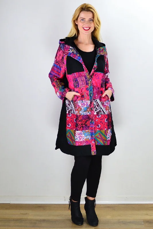 women's coats with liningPink Patchwork Long Corduroy Jacket