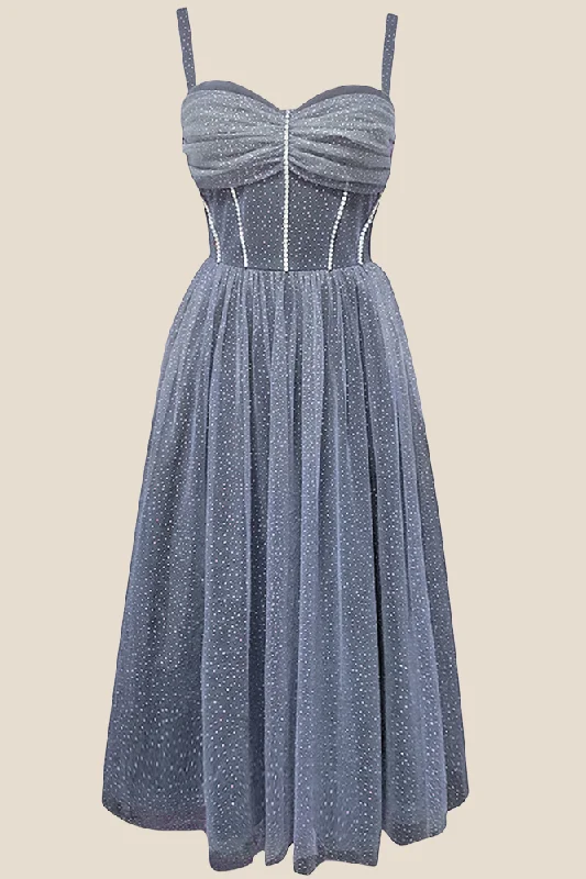 Velveteen DressSweetheart Grey Sparkle Tulle A-line Midi Dress