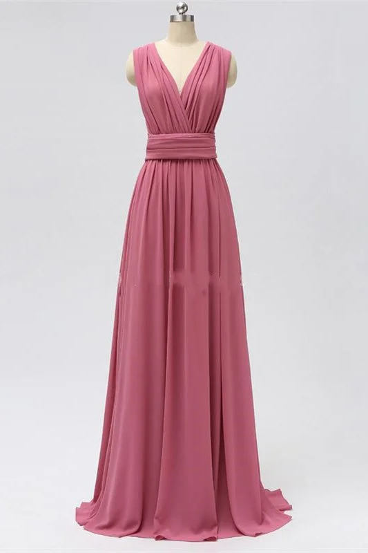 women's body-skimming dressesDusty Rose Chiffon Wrap A-Line Long Bridesmaid Dress