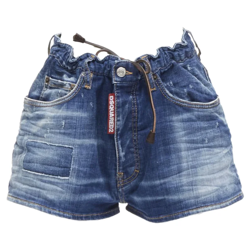 women's travel shortsDsquared2 logo tag drawstring paperbag bloomer denim shorts hot