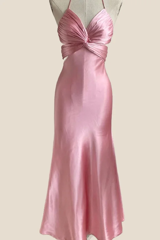 Evening DressTwist Pink Cutout Halter Midi Dress