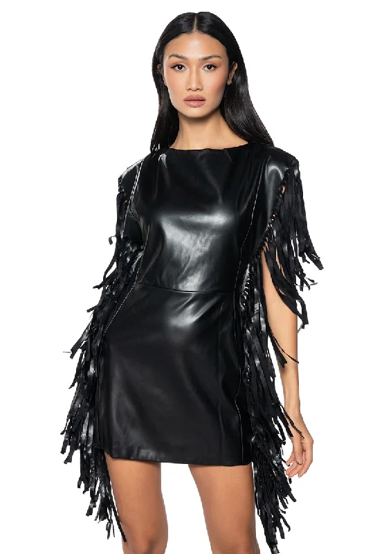 women's handmade dressesSAVE A HORSE PU FRINGE MINI DRESS