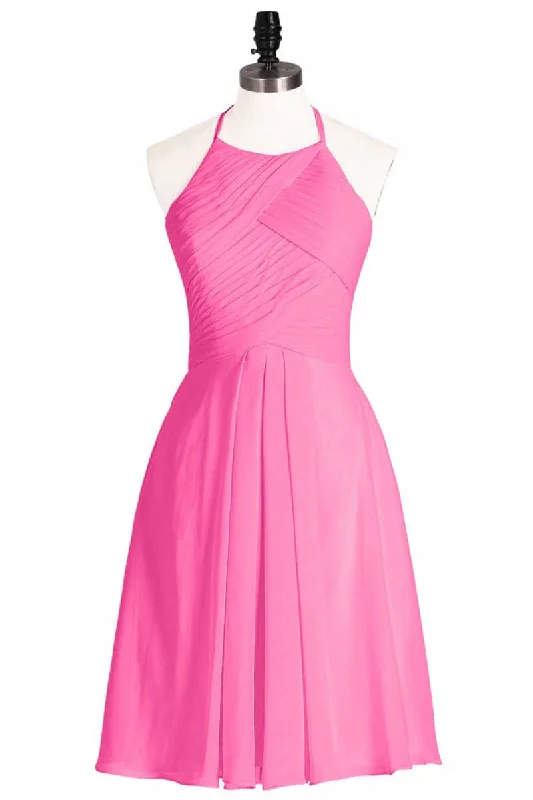 women's cotton dressesNeon Pink Halter A-Line Short Bridesmaid Dress