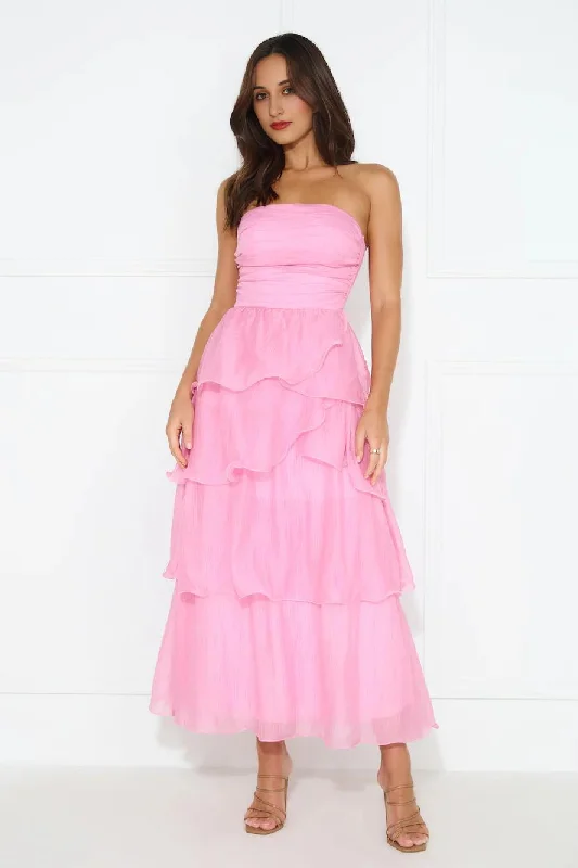 women's pastel dressesNumber One Option Strapless Midi Dress Pink