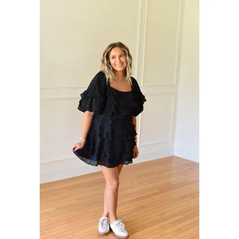 Evening DressToulouse Black Tiered Ruffle Layered Mini Dress