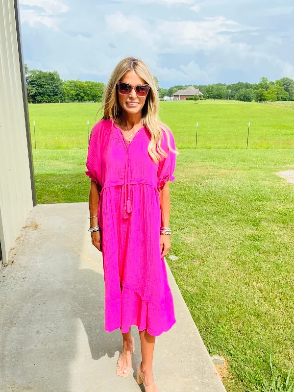 Cold-Shoulder DressPINK IS FOR ROSES MIDI DRESS--FLASH SALE