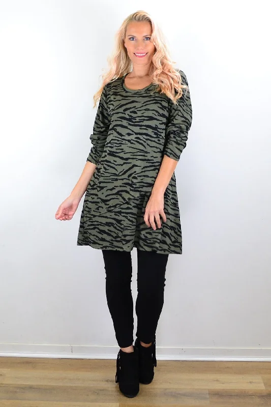 women's bomber jackets and coatsOlive Green Animal Print Tunic Top