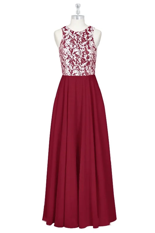 Tiered DressRed Print Sleeveless A-Line Long Bridesmaid Dress