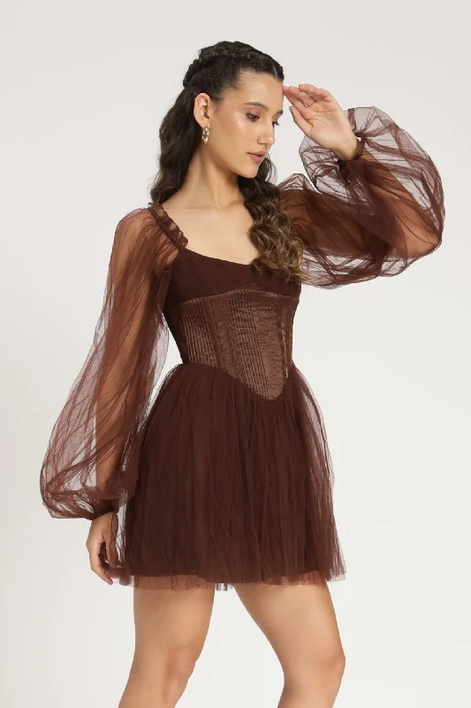 Solid Color DressTara Mini Dress in Coffee Brown