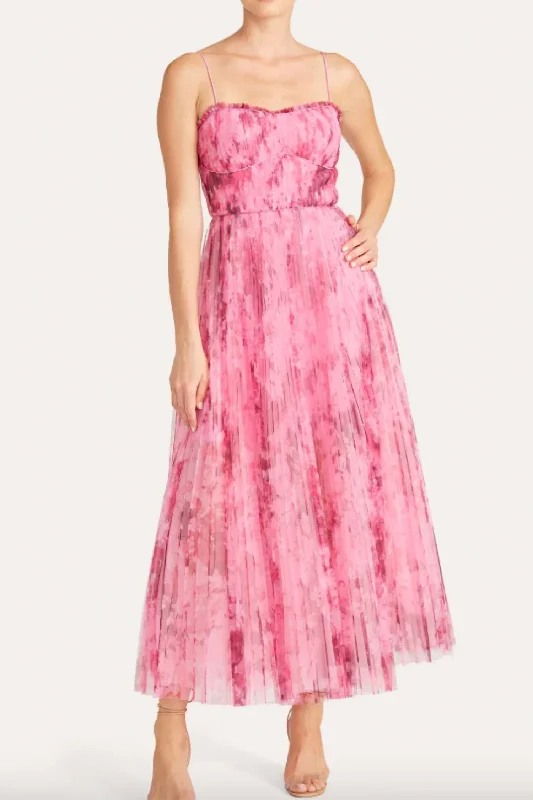 women's metallic dressesSleeveless Tulle Maxi Dress In Superimposed Flora