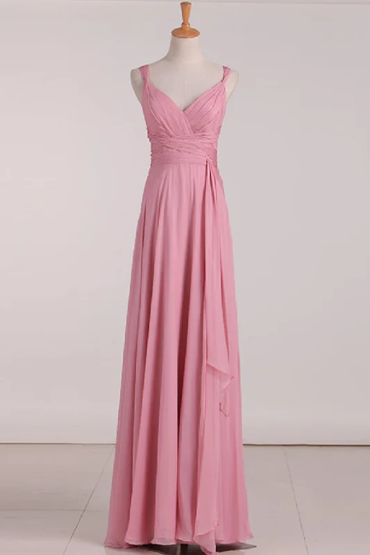 Polka-Dot DressPink V-Neck Lace-Up Long Bridesmaid Dress