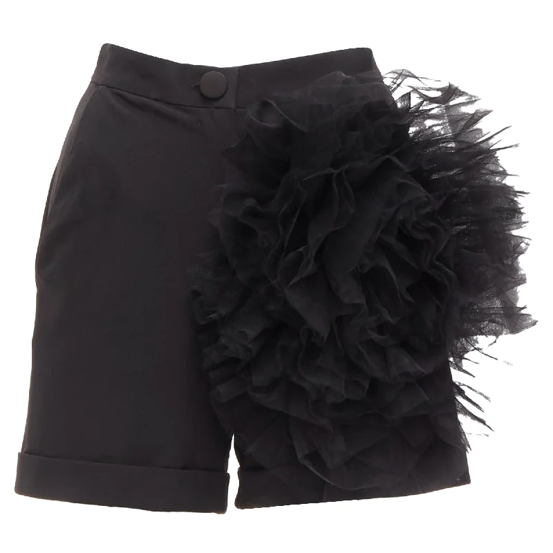 women's petite shortsLoulou Studio Oversized Tulle Flower High Waisted Cuffed Shorts