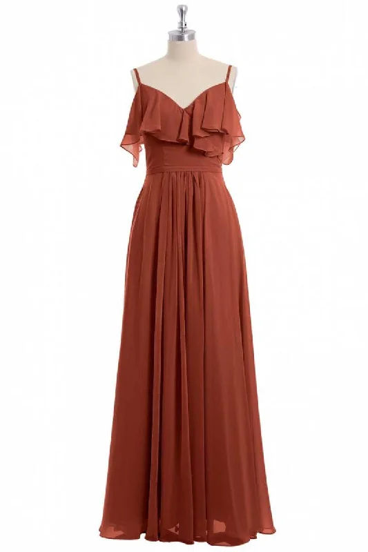 Empire DressRust Orange Straps Ruffled A-Line Bridesmaid Dress