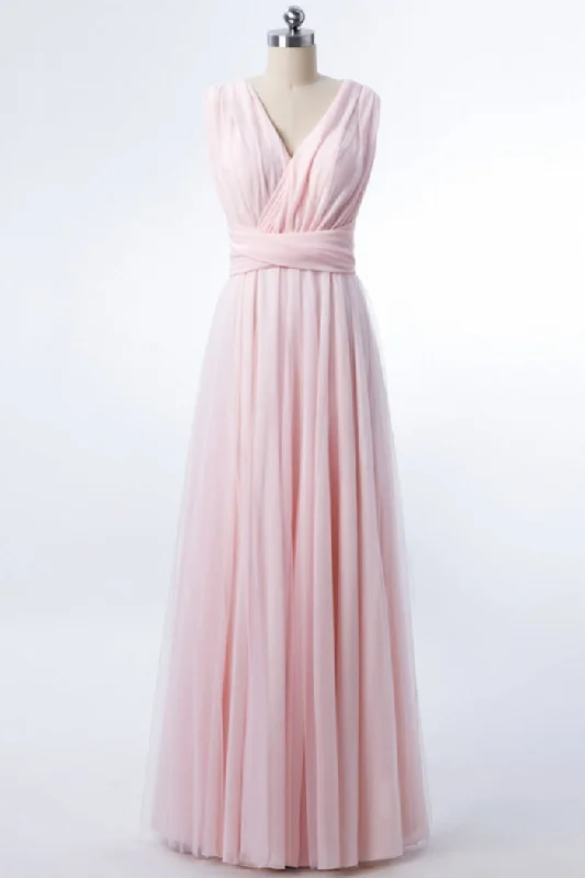 Bridesmaid DressBlush Pink V-Neck Lace-Up A-Line Bridesmaid Dress