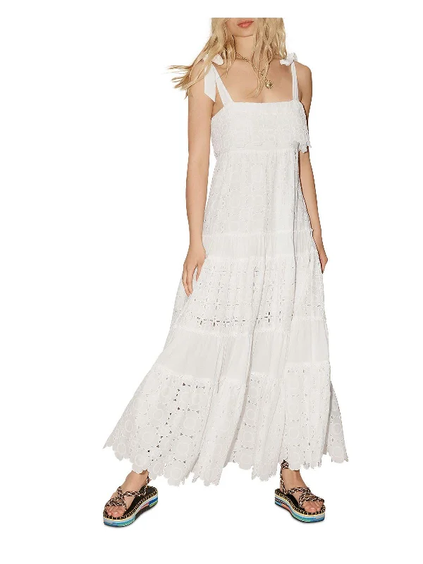 women's beach dressesWomens Eyelet Tie Shoulder Maxi Dress