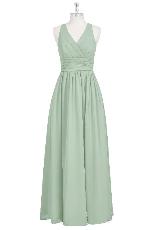 Plus-Size DressSage Green V-Neck Backless A-Line Bridesmaid Dress