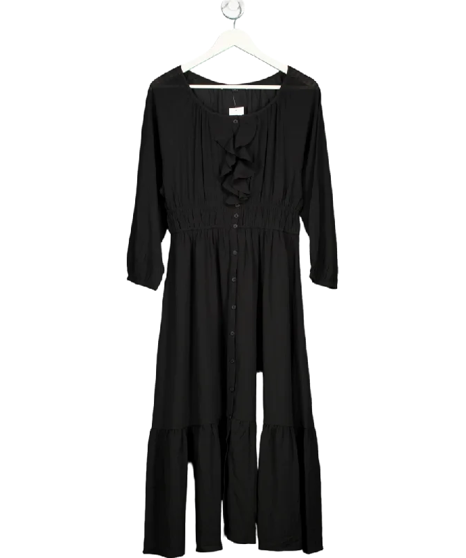 women's boho dressesFrench Connection Black Anna Cora Pleated Button Down Maxi Dress UK S