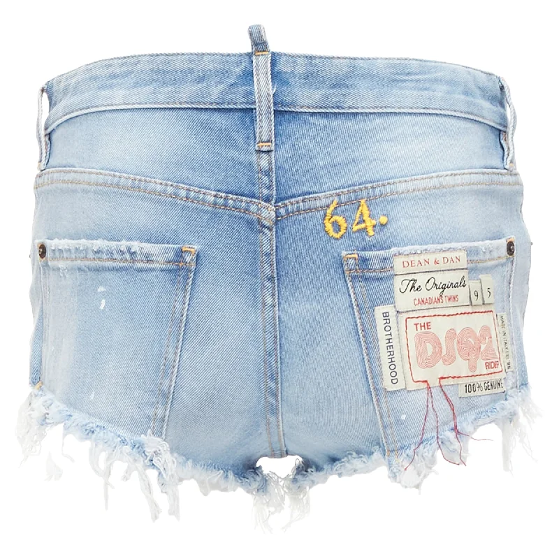 women's formal shortsDsquared Washed Distressed Logo Patch Frayed Cut Off Booty Shorts