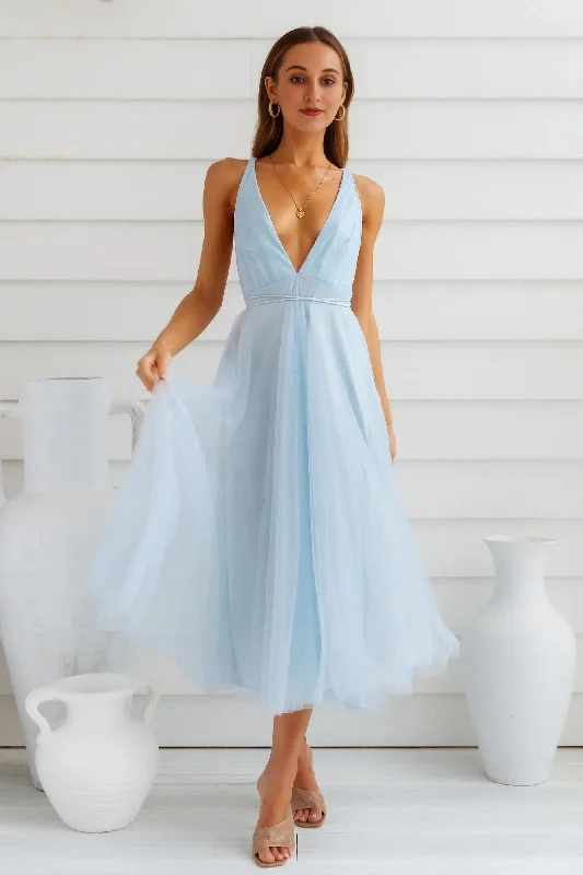 women's bow dressesSummer Cinderella Midi Dress Blue