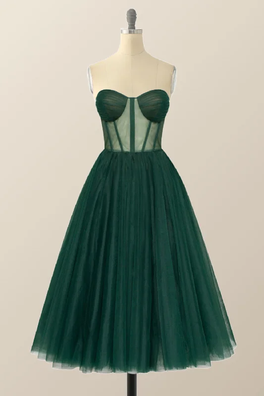 women's unique dressesSweetheart Emerald Green Tulle A-line Midi Dress