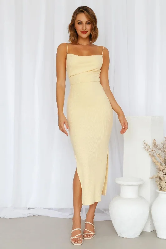 women's empire waist dressesRooftop Martinis For Two Midi Dress Yellow