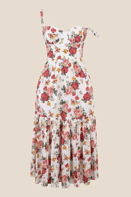 Bohemian DressSquare Neck Floral Print A-line Midi Dress