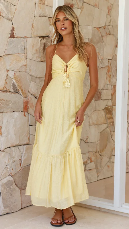 Plunging Neckline DressDabney Maxi Dress - Soft Yellow