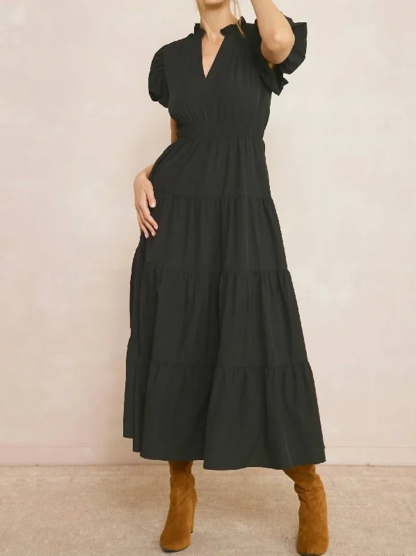 women's ball gown dressesV-Neck Maxi Dress In Black