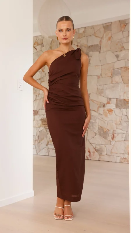 women's high-low dressesNahilla One Shoulder Maxi Dress - Chocolate