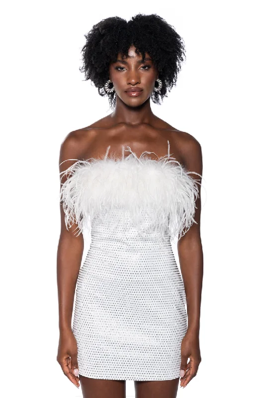 Metallic DressAMI FEATHER DETAILED STRAPLESS MINI DRESS