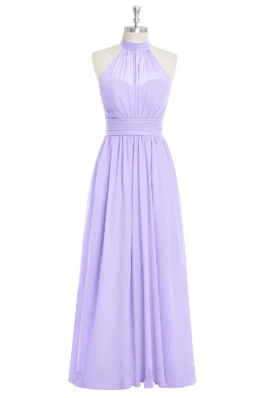 women's shift dressesLavender Chiffon Halter Long Bridesmaid Dress