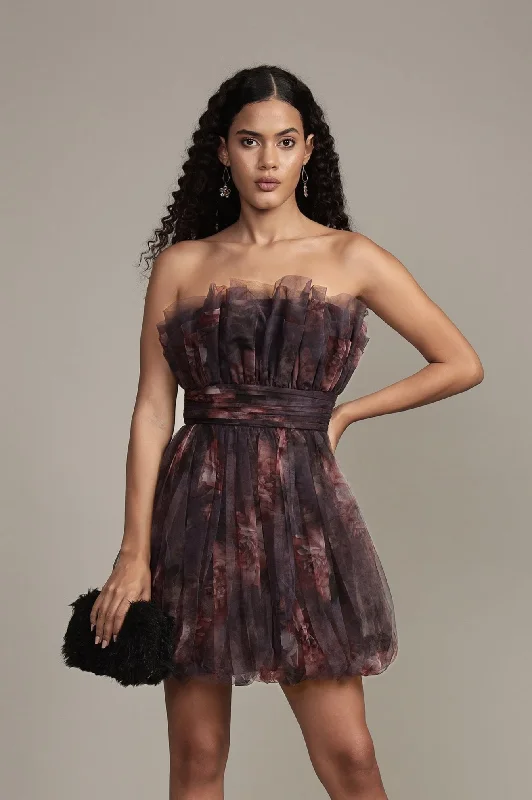 women's formal dressesNanita Mini Dress with Balloon Hem in Plum Floral