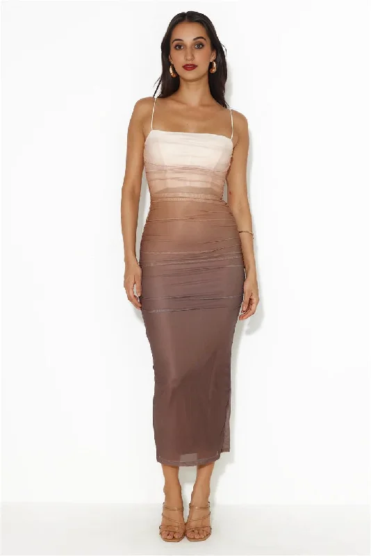 women's casual dressesOmbre Lover Mesh Midi Dress Brown