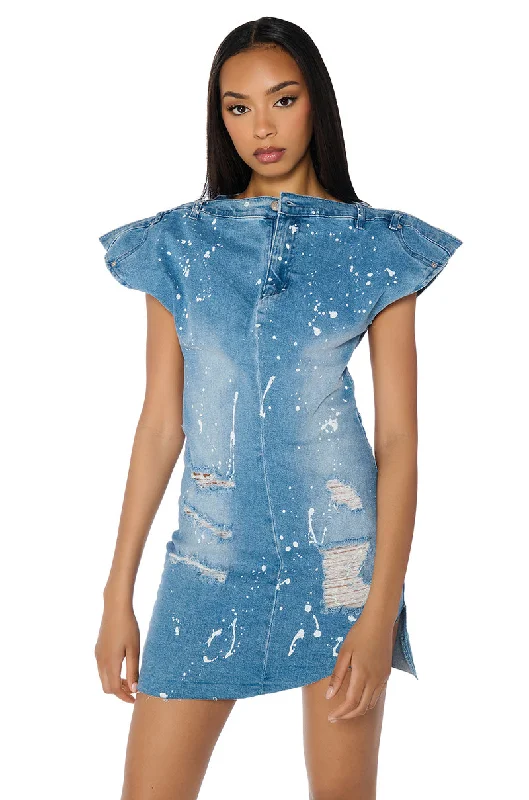 Bell-Sleeve DressPOLLOCK SPLATTER PAINT DENIM MINI DRESS