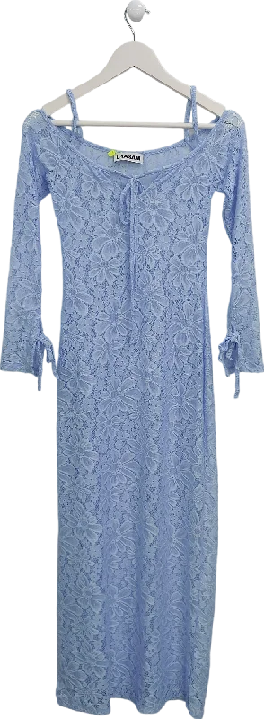 women's midi dressesLaagam Blue Lace Off The Shoulder Maxi Dress UK S