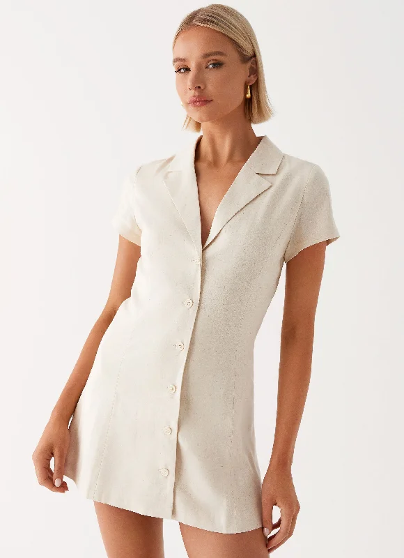 women's neon dressesRusso Linen Mini Dress - Oatmeal