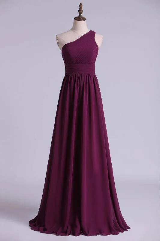 Velvet DressMagenta Chiffon One-Shoulder A-Line Long Bridesmaid Dress