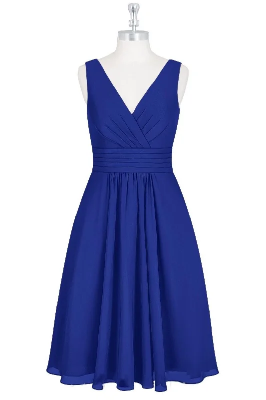 Ruffle DressRoyal Blue Chiffon V-Neck Backless A-Line Short Bridesmaid Dress